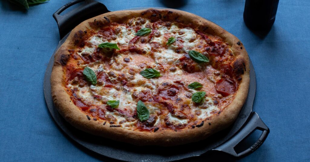 Pepperoni Pizza With Roasted Red Pepper and Basil – Lodge Cast Iron