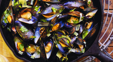 Iron Skillet Roasted Mussels