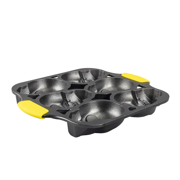 Forma mini teschio in ghisa + manici in silicone giallo
