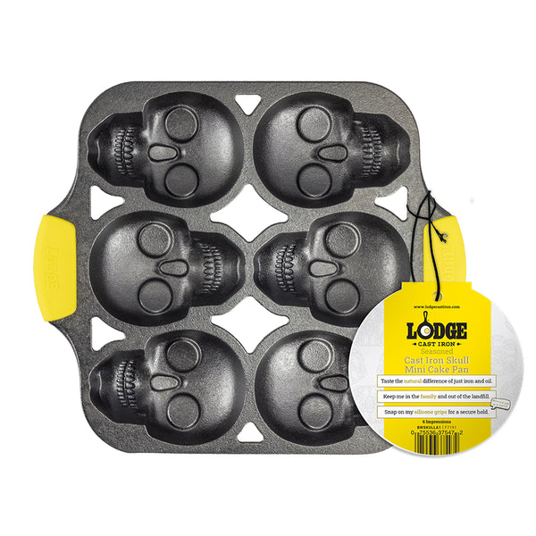 Forma mini teschio in ghisa + manici in silicone giallo