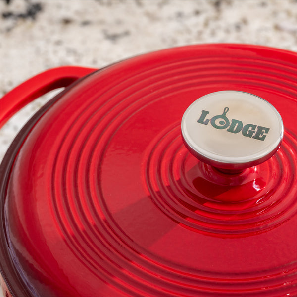 4.2 Lt Red Enameled Cast Iron Dutch Oven