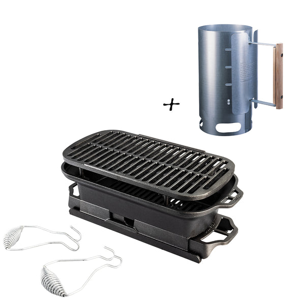 Sportsman's Pro Portable Cast Iron Charcoal Grill + A5-1 Starter Container LODGE Sportsman's Grill