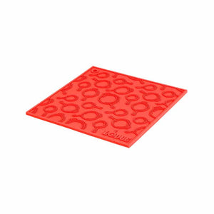 17.78 Cm Square Red Silicone Trivet With Skillet Pattern