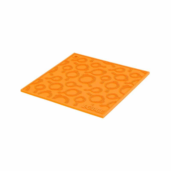 17.78 Cm Square Orange Silicone Trivet With Skillet Pattern