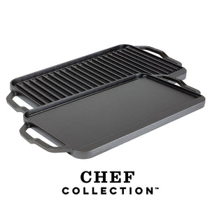 Piastra in ghisa Chef Collection - Griglia doppia faccia 49,53 x 25,40 cm - Lodge LCDRG 